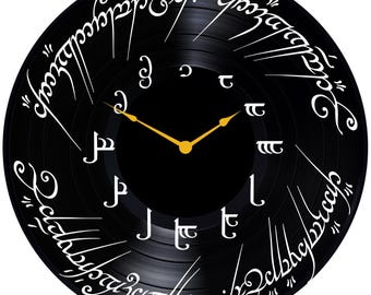 Orologio in vinile The One Ring con taglio laser - Numeri elfici (SVG, DXF, AI, LBRN2)