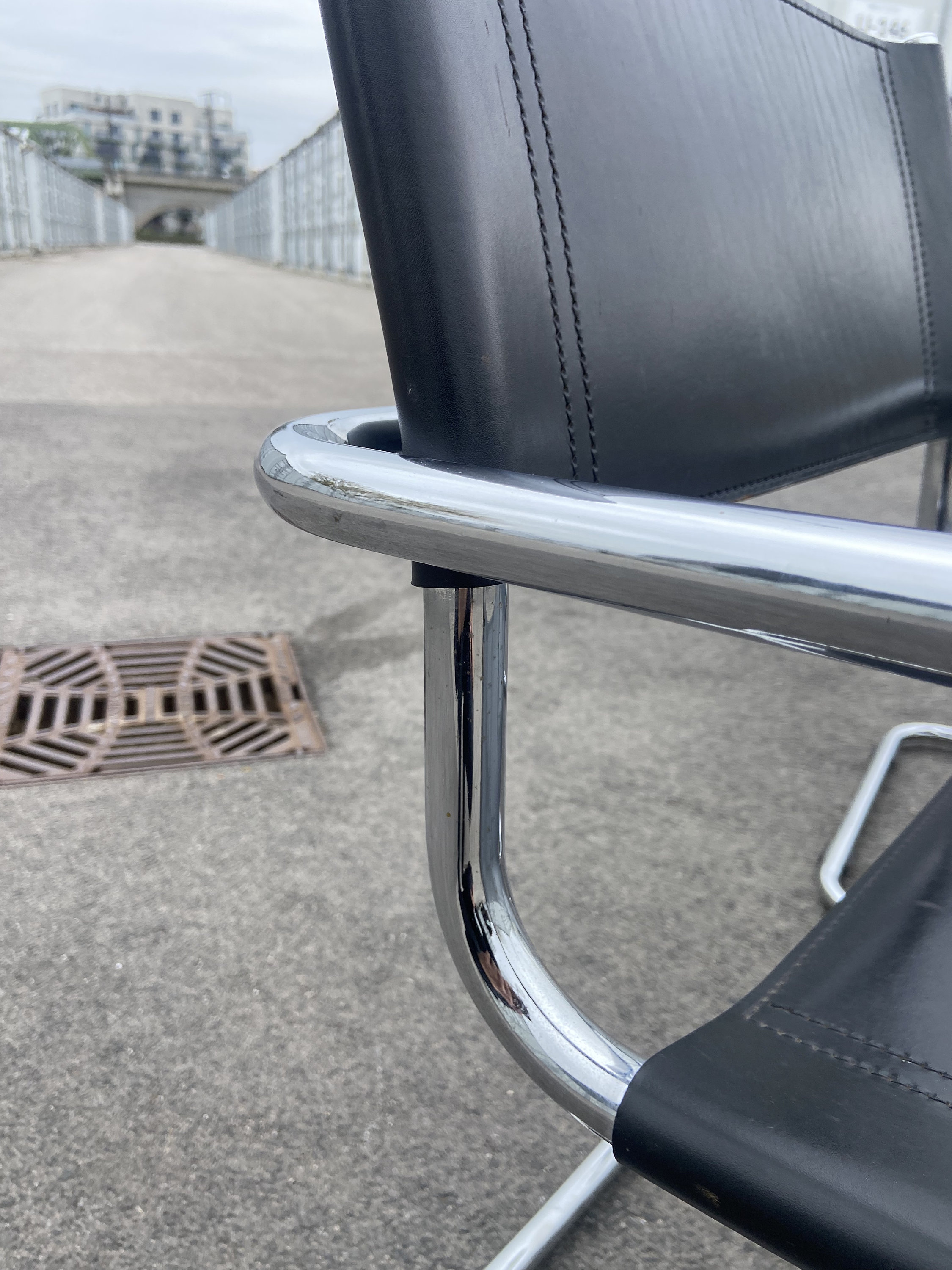 1 of 2 Black Leather Cantilever B34 Chair by Mart Stam for 1 of 2 Black Leather Cantilever B34 Chair by Mart Stam for
