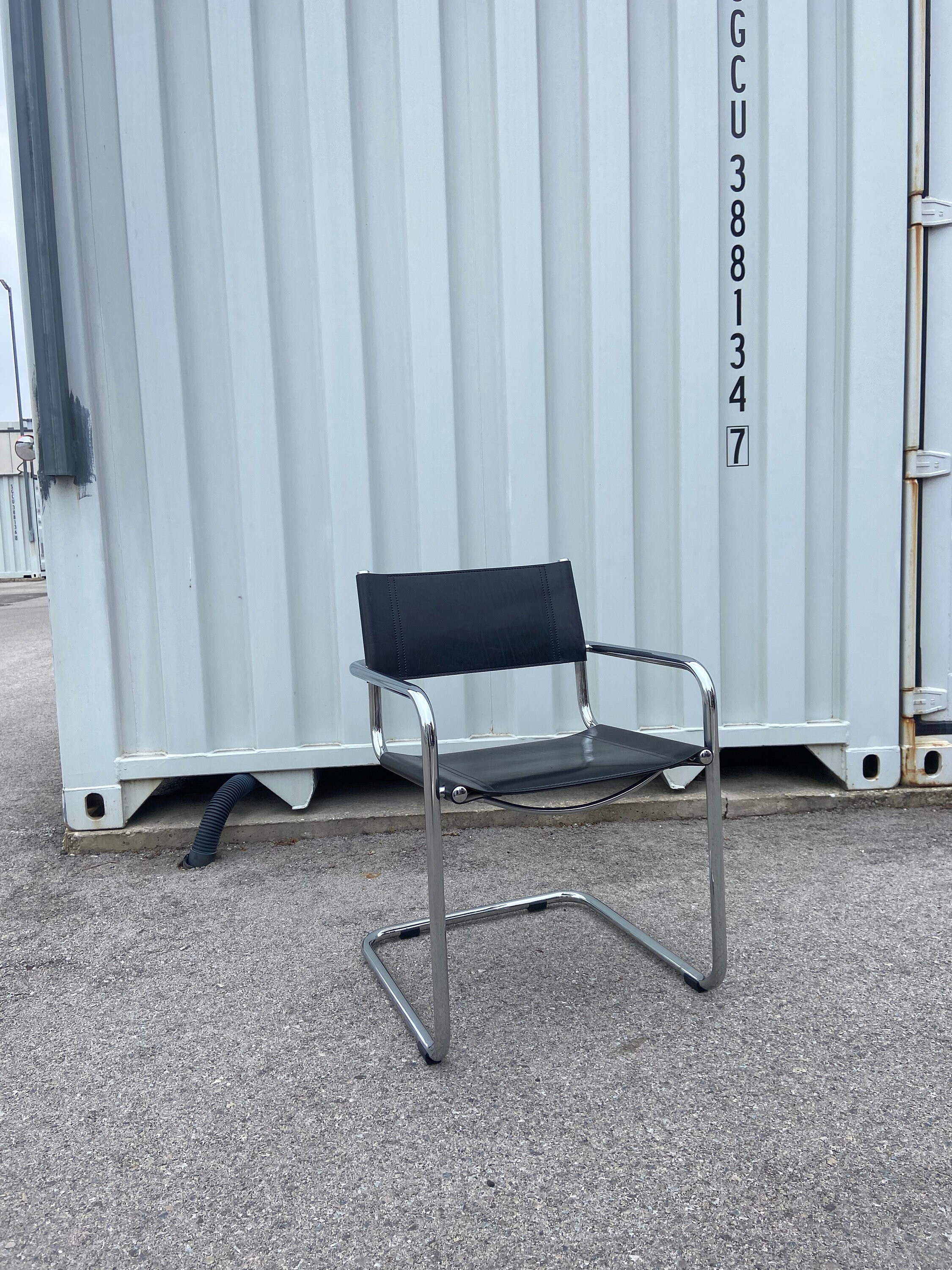 1 of 2 Black Leather Cantilever B34 Chair by Mart Stam for 1 of 2 Black Leather Cantilever B34 Chair by Mart Stam for