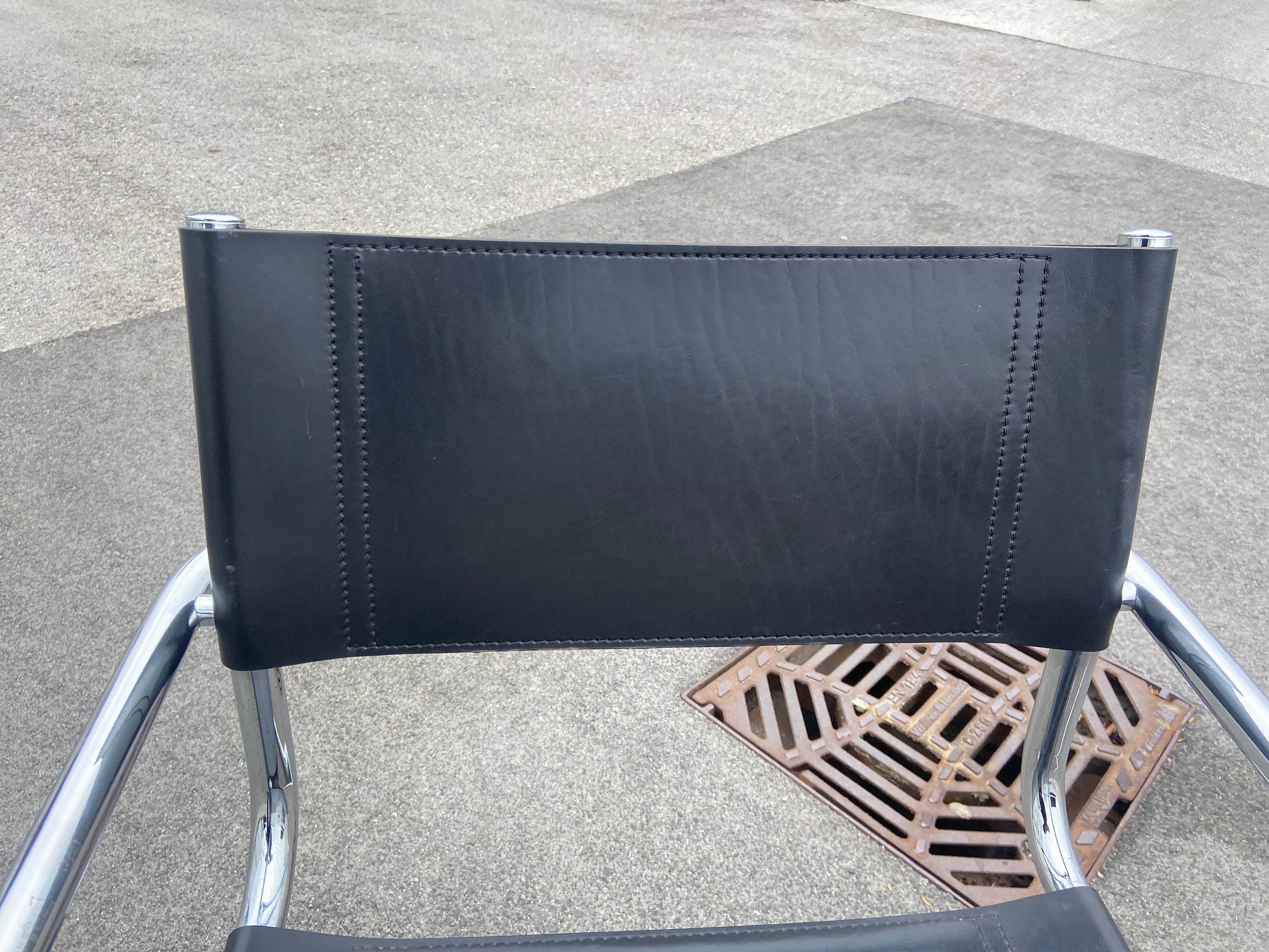 1 of 2 Black Leather Cantilever B34 Chair by Mart Stam for 1 of 2 Black Leather Cantilever B34 Chair by Mart Stam for