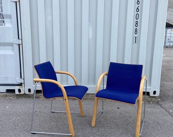 1 of 3 Thonet S320 designer blue chair, 1980s