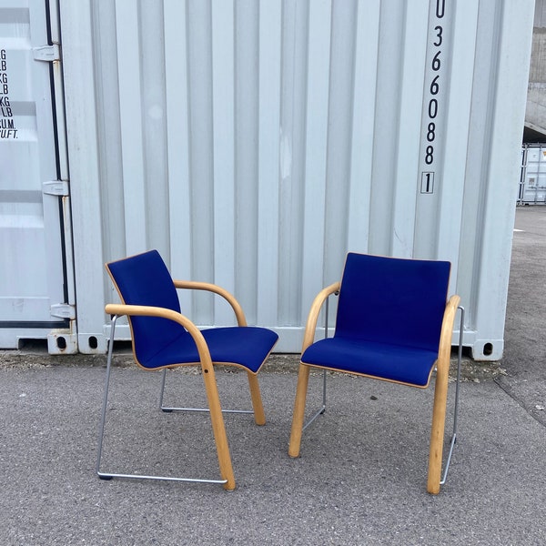 1 of 3 Thonet S320 designer blue chair, 1980s