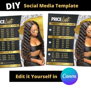 DIY Gold Hair Price List Flyer, Social Media Flyer , Hair Flyer, Bundle List, Hair Business Flyer, Hair Pricing Flyer, Hair Bundles Flyer,