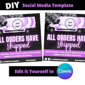 Purple All Orders Have Shipped, Orders Shipped Flyer, DIY Flyer, Hair Flyer, Lashes Flyer, Shipping Flyer, Canva Template, Boutique Flyer
