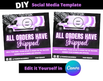 Purple All Orders Have Shipped, Orders Shipped Flyer, DIY Flyer, Hair Flyer, Lashes Flyer, Shipping Flyer, Canva Template, Boutique Flyer