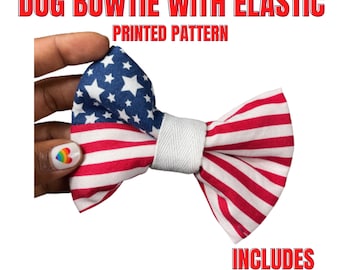 PRINTED Dog Bow Tie Pattern with Elastic - Printed Sewing Pattern- Pattern PDF - how to make a dog bow tie with elastic