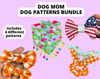 Dog Mom Dog Patterns Bundle - Slide On- Dog Bandana Pattern with Elastic- Elastic Dog Bandana Pattern- Dog  Bow Tie Pattern Printable