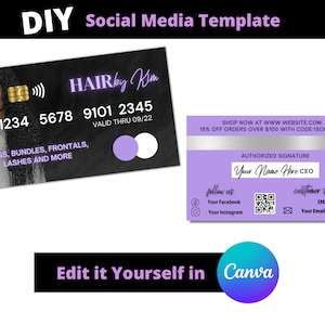Tarjeta de visita con código QR, Estilo de tarjeta de crédito, Tarjeta de visita de crédito, Tarjeta de visita DIY, Estilo de tarjeta de crédito, Diseño de tarjeta de crédito, Púrpura