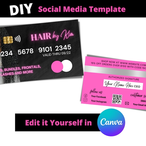 Business Card with QR Code, Credit Card Style, Credit Business Card, DIY Business Card, Credit Card Styled, Credit Card Design, Pink