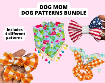 Dog Mom Dog Patterns Bundle - Slide On- Dog Bandana Pattern with Elastic- Elastic Dog Bandana Pattern- Dog  Bow Tie Pattern Printable