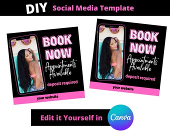 DIY Appointments Available Flyer, Book Now Flyer, Beauty Flyer, Hair Flyer, Book Now Template, Social Media Flyer, Bookings Available, Pink