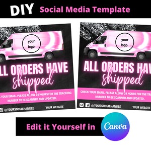 Pink All Orders Have Shipped, Orders Shipped Flyer, DIY Flyer, Hair Flyer, Lashes Flyer, Shipping Flyer, Canva Template, Boutique Flyer