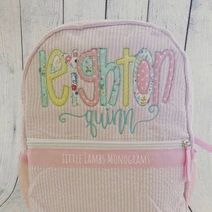 Leighton Light Floral Fabric Appliqué Name Backpack