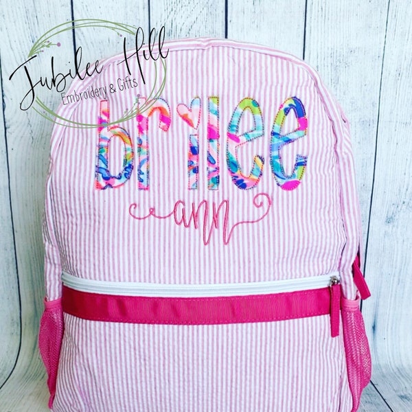 Bright LP Fabric Applique Name Backpack/Diaper Bag