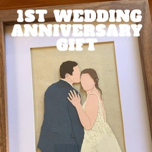 1st Wedding Anniversary Gift - personalised paper portrait, simple wedding art, Paper Anniversay gift