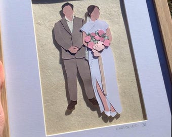 Simple Wedding Papercutting - handcut paper art, handmade anniversary gift, wedding gift