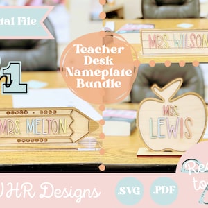 Digital Download Cut File, Teacher Desk Nameplate Bundle, SVG, Glowforge File, Teacher Appreciation Gift, Laser Cut File, Teacher Gift