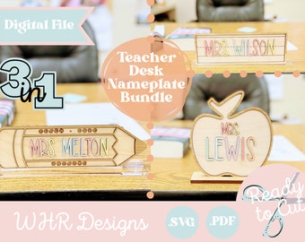 Digital Download Cut File, Teacher Desk Nameplate Bundle, SVG, Glowforge File, Teacher Appreciation Gift, Laser Cut File, Teacher Gift