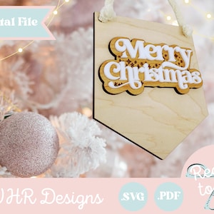Laser Cut File, Christmas Ornament SVG, Wood Christmas Ornament SVG, Christmas Tree Ornament Cut File, Merry Christmas Ornament File