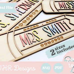 SVG, Digital Teacher Pencil Name Sign, Teacher Appreciation Gift Digital Download, Teacher Gift Glowforge Cut File image 1