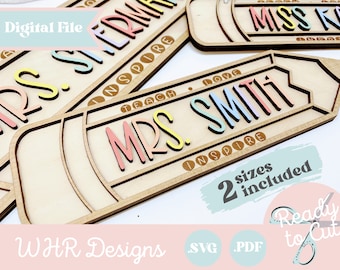 SVG, Digital Teacher Pencil Name Sign, Teacher Appreciation Gift Digital Download, Teacher Gift Glowforge Cut File