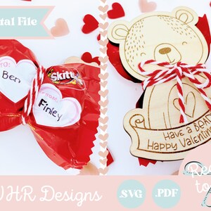 SVG, Valentine's Day Card Digital File, Bear Candy Holder Valentine Glowforge File, Valentine Card Laser SVG, Valentine Glowforge Cut File, image 1