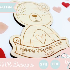 SVG, Valentine's Day Card Digital File, Bear Candy Holder Valentine Glowforge File, Valentine Card Laser SVG, Valentine Glowforge Cut File, image 5