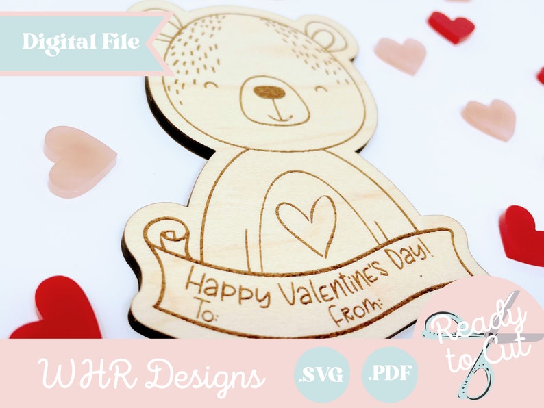 SVG, Valentine's Day Card Digital File, Bear Candy Holder Valentine Glowforge File, Valentine Card Laser SVG, Valentine Glowforge Cut File, image 5