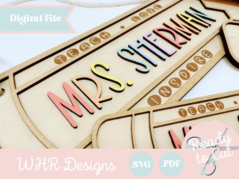 SVG, Digital Teacher Pencil Name Sign, Teacher Appreciation Gift Digital Download, Teacher Gift Glowforge Cut File image 3