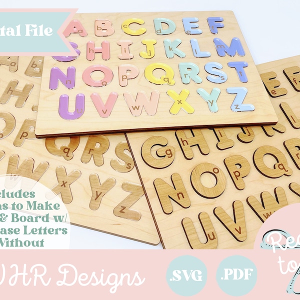 SVG, Alphabet Puzzle Digital Download, Montessori Puzzle Digital Cut File, Baby Shower Gift, Toddler Birthday Gift, Glowforge Laser Cut File