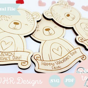 SVG, Valentine's Day Card Digital File, Bear Candy Holder Valentine Glowforge File, Valentine Card Laser SVG, Valentine Glowforge Cut File, image 2