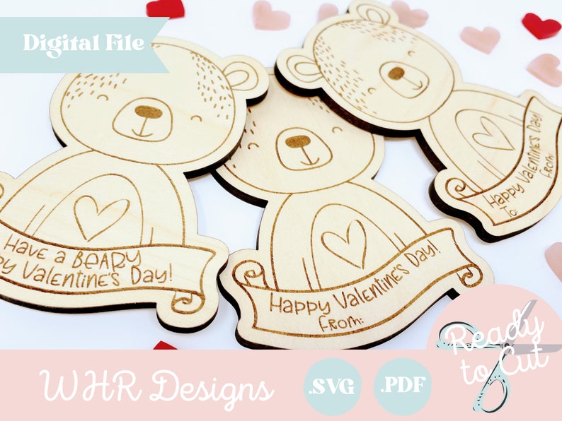 SVG, Valentine's Day Card Digital File, Bear Candy Holder Valentine Glowforge File, Valentine Card Laser SVG, Valentine Glowforge Cut File, image 2