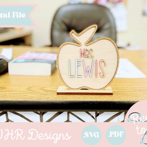 Digital File, Teacher Apple Desk Nameplate, Desk Sign, SVG, Teacher Gift, Teacher Appreciation Digital Cut File