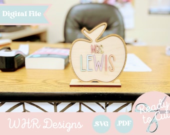 Digital File, Teacher Apple Desk Nameplate, Desk Sign, SVG, Teacher Gift, Teacher Appreciation Digital Cut File