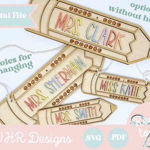 SVG, Digital Teacher Pencil Name Sign, Teacher Appreciation Gift Digital Download, Teacher Gift Glowforge Cut File image 2