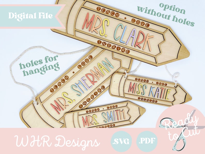 SVG, Digital Teacher Pencil Name Sign, Teacher Appreciation Gift Digital Download, Teacher Gift Glowforge Cut File image 2