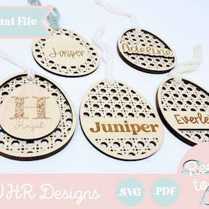 SVG, Pâques panier Tag Laser Cut File, Pâques panier Tag SVG, Pâques oeuf Tag SVG, Pâques panier Tag pour Glowforge et Lasers