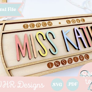 SVG, Digital Teacher Pencil Name Sign, Teacher Appreciation Gift Digital Download, Teacher Gift Glowforge Cut File image 5