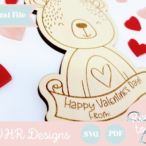 SVG, Valentine's Day Card Digital File, Bear Candy Holder Valentine Glowforge File, Valentine Card Laser SVG, Valentine Glowforge Cut File, image 4