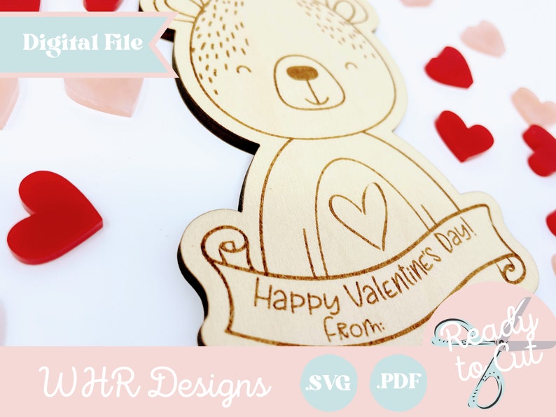 SVG, Valentine's Day Card Digital File, Bear Candy Holder Valentine Glowforge File, Valentine Card Laser SVG, Valentine Glowforge Cut File, image 4