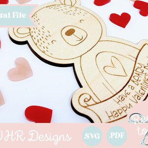 SVG, Valentine's Day Card Digital File, Bear Candy Holder Valentine Glowforge File, Valentine Card Laser SVG, Valentine Glowforge Cut File, image 3