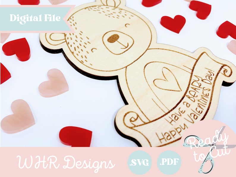 SVG, Valentine's Day Card Digital File, Bear Candy Holder Valentine Glowforge File, Valentine Card Laser SVG, Valentine Glowforge Cut File, image 3