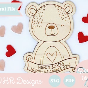 SVG, Valentine's Day Card Digital File, Bear Candy Holder Valentine Glowforge File, Valentine Card Laser SVG, Valentine Glowforge Cut File, image 6