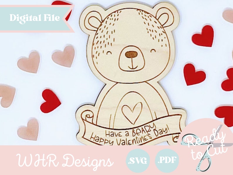 SVG, Valentine's Day Card Digital File, Bear Candy Holder Valentine Glowforge File, Valentine Card Laser SVG, Valentine Glowforge Cut File, image 6