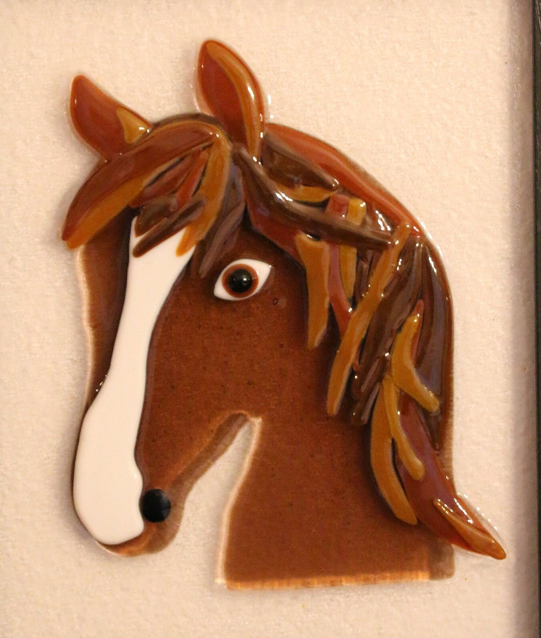 Fused Glass Horse, Horse Head, Brown Glass Horse, Equestrian Art, Horse