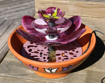 Fountain, Inside Outside Fountain, Bird Bath Fountain, Flower Fountain, Yard Art, Garden Art, Fused Glass Fountain, Deck, Patio Fountain