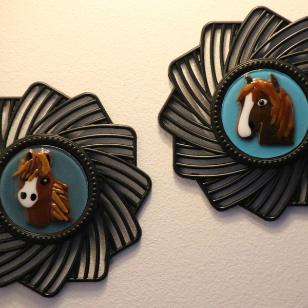Fused Glass Horses, Ponies, Glass Horses, Brown Horse, Framed Horse Art, Horse Wall Hangings, Pony Art, Horse Ranch Art, Equestrian Art