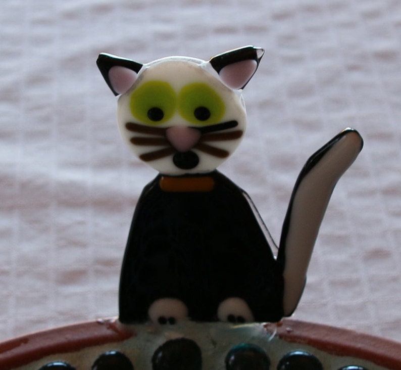 Fused Glass Bird Bath Curious Kitten Bird Bath Yard Art Etsy