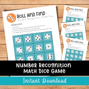 Roll and Find Dice Game, Number Recognition, Printable Number Game for Kids, Math Worksheet, Math for Kids, Number Game, Preschool Worksheet