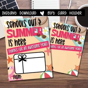 Teacher Gift Card Holder, Gift Card Holder, Schools Out Gift Card Holder, Teacher Gifts, Last Day Of School, Printable, Thank You Teacher